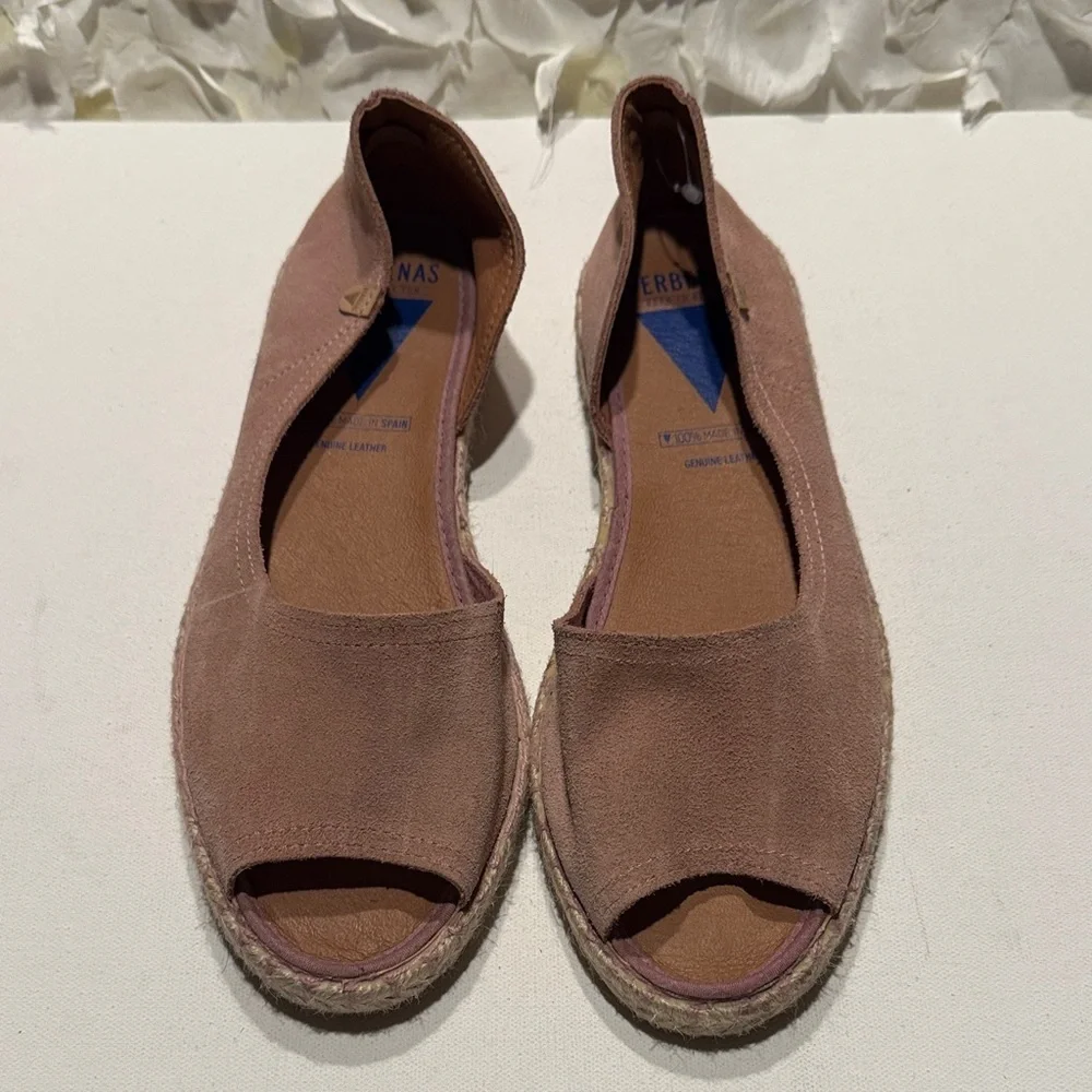Suede Open-Toe Espadrille Flats in Dusty Rose